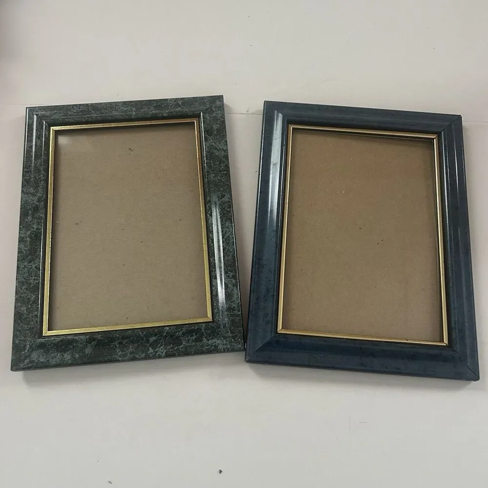 Set of 2 Vintage Faux Marble Picture Frame Green/Blue with Elegant Gold Trim 5x7